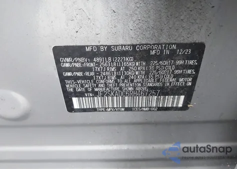 2024 Subaru Forester Premium from USA, damaged, VIN JF2SKADC6RH467257